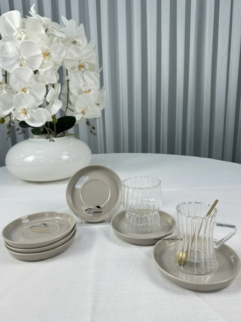 Porselein Theeschotel 6 Delig Beige
