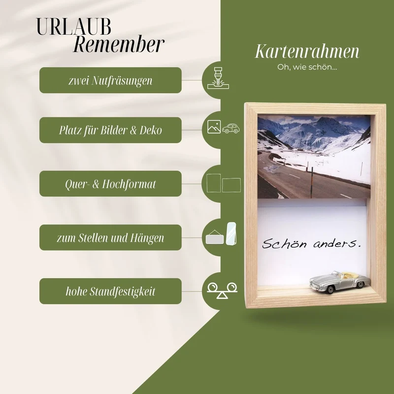 Karten- und Bilderrahmen 'Oh, wie schön' | L 23 x H 16,5 x T 5 cm | Esche unbehandelt | Made in Germany