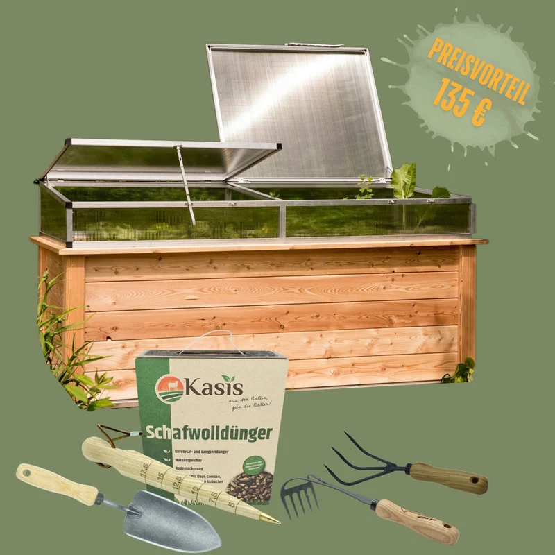 Hochbeet -Vorteilsset 'Alles für den Start 206' | mit und ohne Frühbeetaufsatz | L 125 x B 92 x H 80 cm | inkl. Zubehör | massive Gebirgslärche | Made in Germany