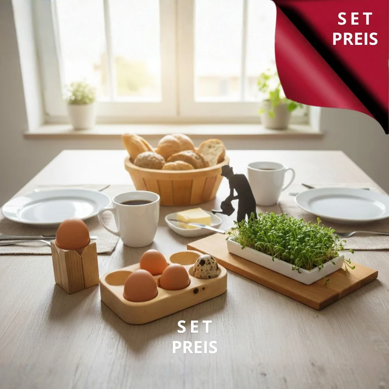 Geschenk-Set 'Morgenglück' | Eierbecher-Duo | Eieraufbewahrung | Servierschale Gärtner | Massivholz | Made in Austria and Germany