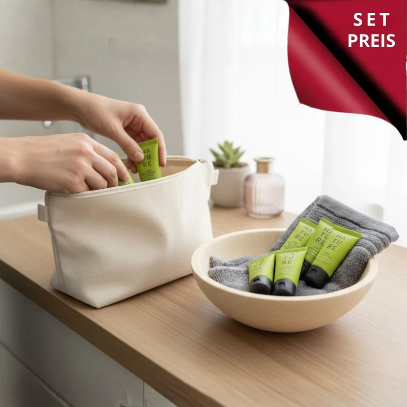 Geschenk-Set 'Kleine Pflegeschmeichler' | Pflegeserie Lemon Blam | 5 Produkte je 30 ml | Zirbenschale 25,4 cm | Gästetuch | Made in Austria and Europe