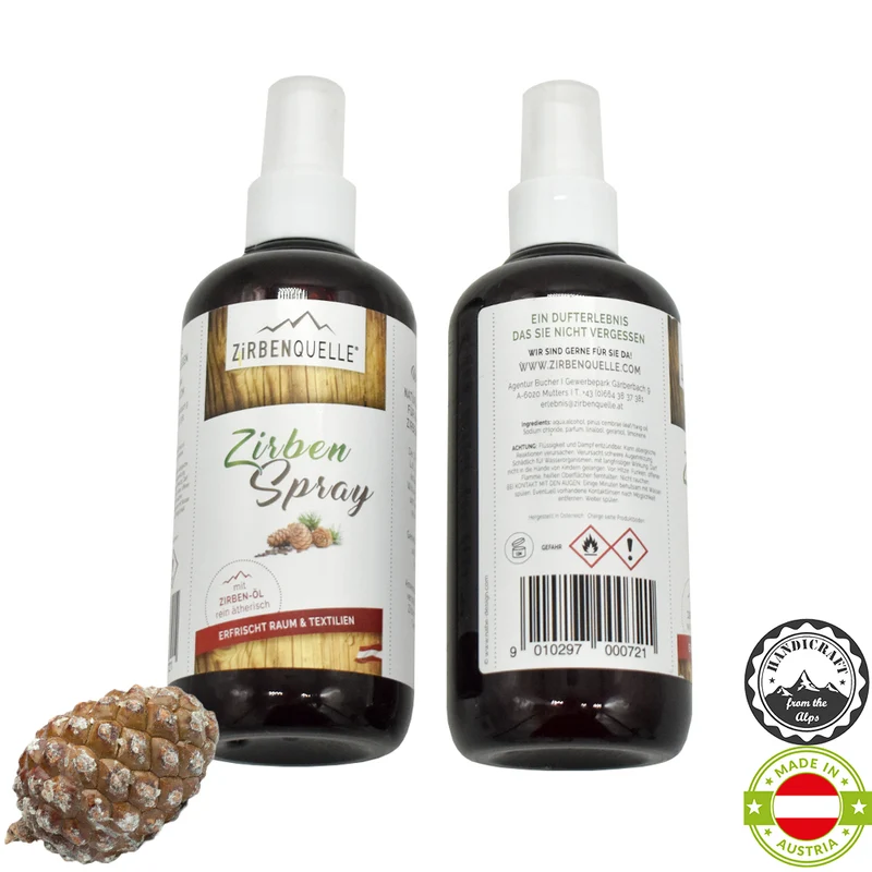 Zirben-Spray mit rein ätherischem Zirbenöl | 250ml | für Körper und Geist | Made in Austria