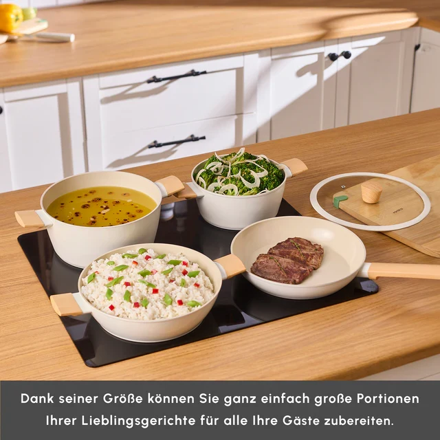 Karaca Swiss Crystal Almond Cream Inductie-Gebaseerde 7-Delige Pannen Set - Antikleef - PFAS Vrij