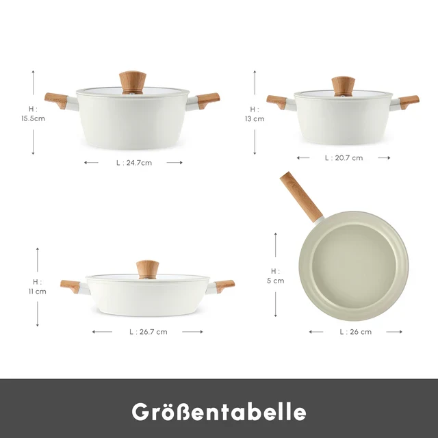 Karaca Swiss Crystal Almond Cream Inductie-Gebaseerde 7-Delige Pannen Set - Antikleef - PFAS Vrij