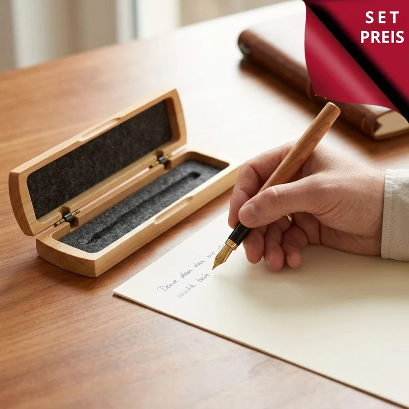 Set Füllhalter mit Tinten-Konverter und Etui | aus Kirschholz geölt | Handarbeit aus Deutschland
