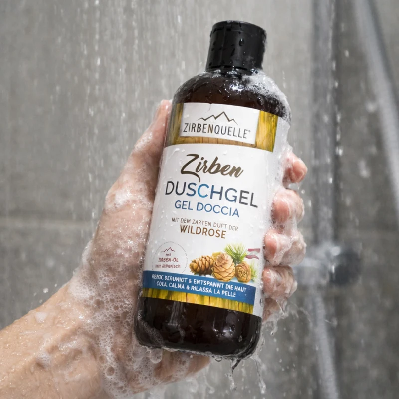 Zirben-Duschgel | 250ml | Zirben-Öl und Wildrose | PET-Flasche | Made in Austria