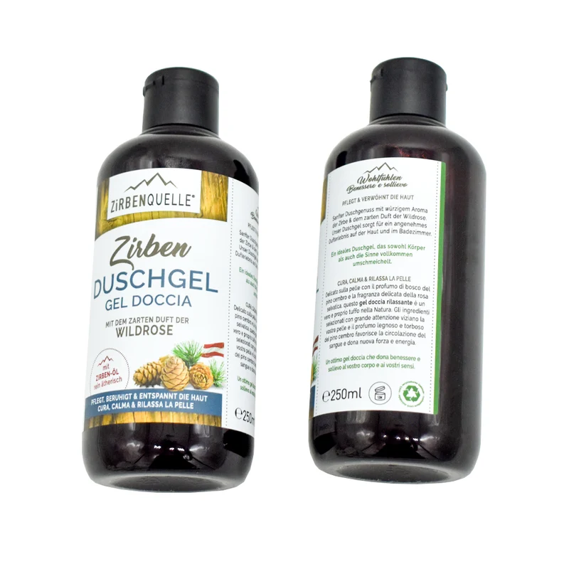Zirben-Duschgel | 250ml | Zirben-Öl und Wildrose | PET-Flasche | Made in Austria