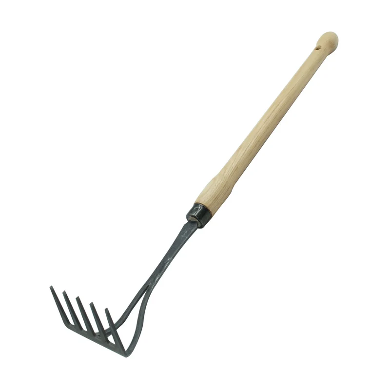 Bio-Handrechen | aus Schwedenstahl | 5 Zinken | 48 cm ergonomischer Eschen-Knopf-Stiel | handgeschmiedet in Deutschland