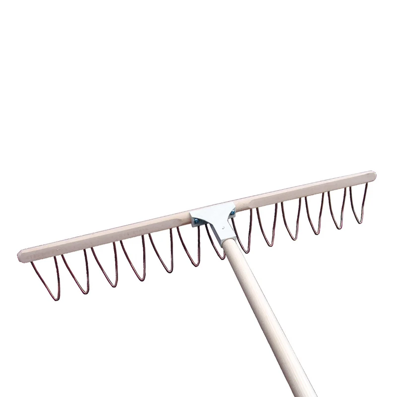 Stabiler und gleitfähiger Drahtbügelrechen 73 cm | mit 12 Zinken | Kupferdrahtbügel & Buchenjoch & Lindenholz Stiel | für Gras und Laub | Handgemacht in Österreich