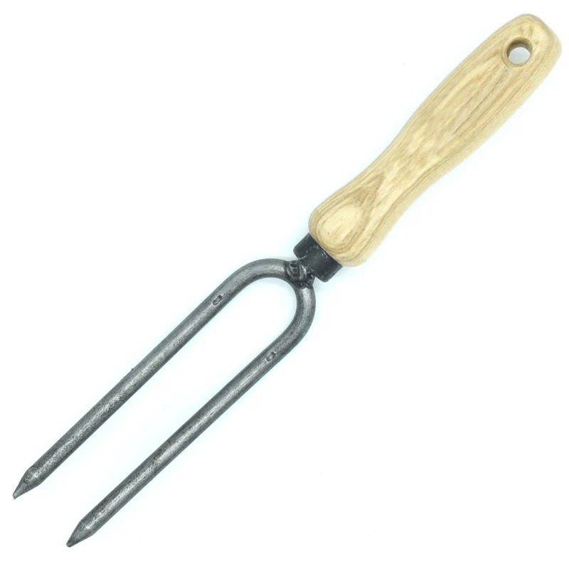 Handliche Rosengabel mit 14 cm ergonomischem Eschenholzgriff und Zinken aus hochwertigem Stahl - echte Handarbeit aus Deutschland