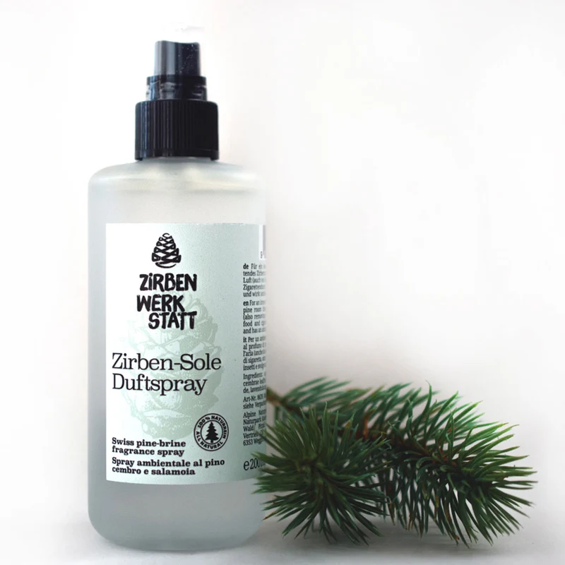Zirben-Sole-Spray 100 % naturrein in edler Glasflasche - Handarbeit aus Österreich