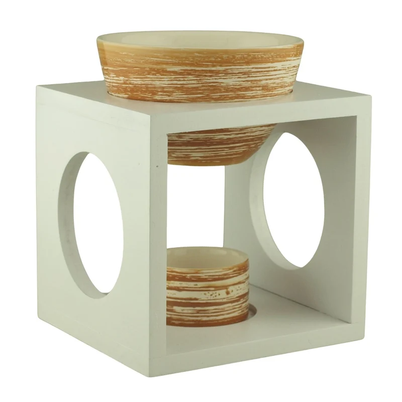 Duftlampe 'Würfel' | Holz lackiert | Keramik | Teelicht | für ätherische Öle, Räucherstövchen