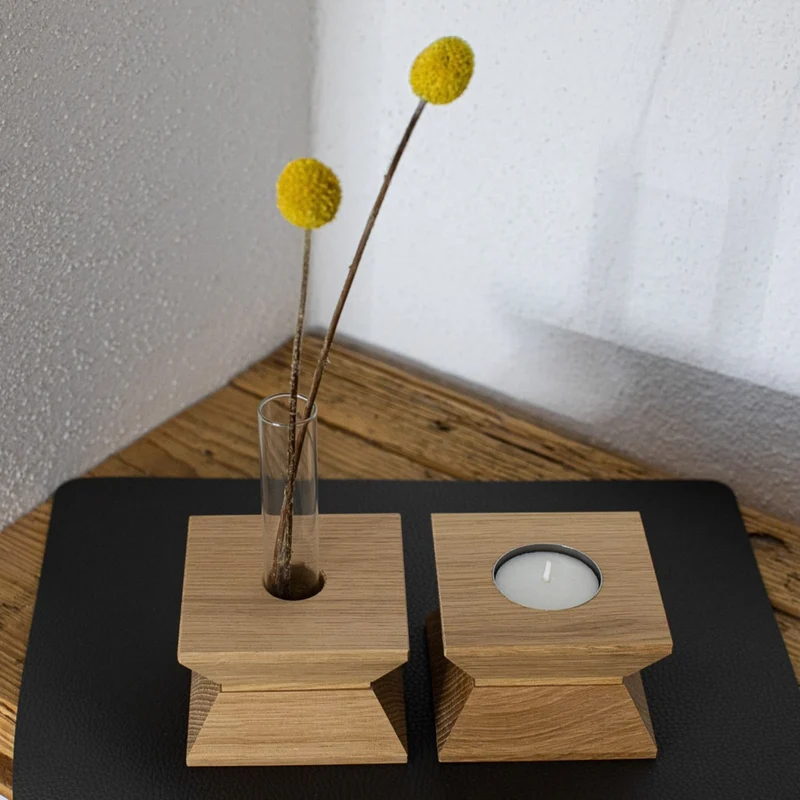Kerzenhalter & Blumenvase 'Josef' | Eiche | B 7,9 x T 7,9 x H 5,4 cm | Made in Germany