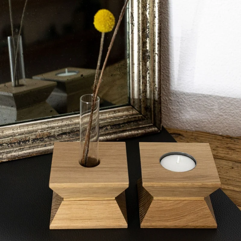 Kerzenhalter & Blumenvase 'Josef' | Eiche | B 7,9 x T 7,9 x H 5,4 cm | Made in Germany