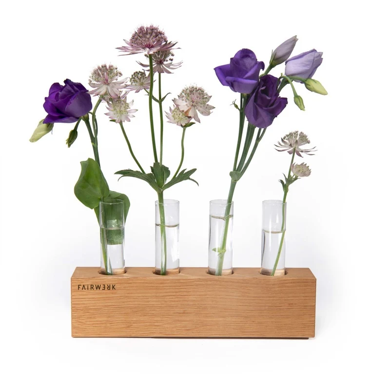Holzvase und Kerzenständer | Eiche und Reagenzgläser | B 20 x T 3,5 x H 11 cm | Made in Germany