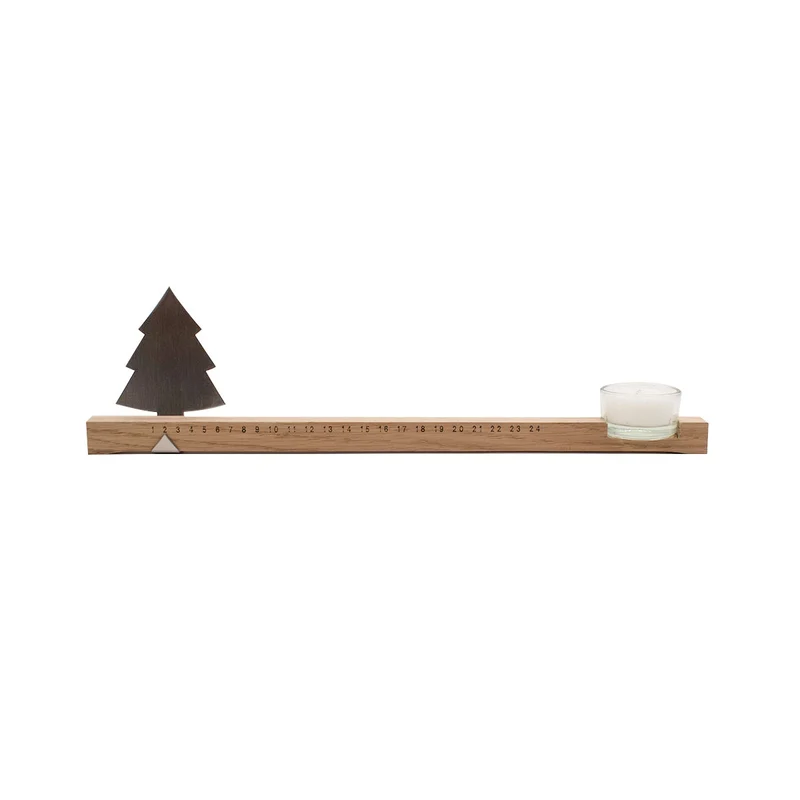Minimalistischer Adventskalender | Eichenholz | mit Teelicht und Edelstahl Datumsanzeige