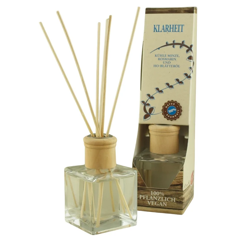 Raumduft 'Natur' | 4eck-Glasdiffuser mit Holzkopf | naturbelassene Holzstäbchen | 100 ml