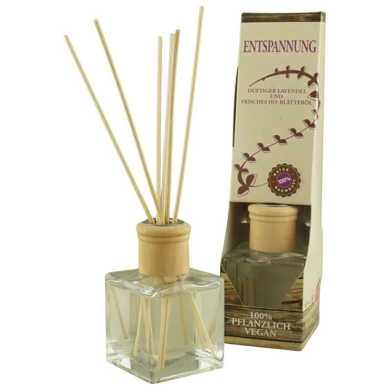 Raumduft 'Natur' | 4eck-Glasdiffuser mit Holzkopf | naturbelassene Holzstäbchen | 100 ml