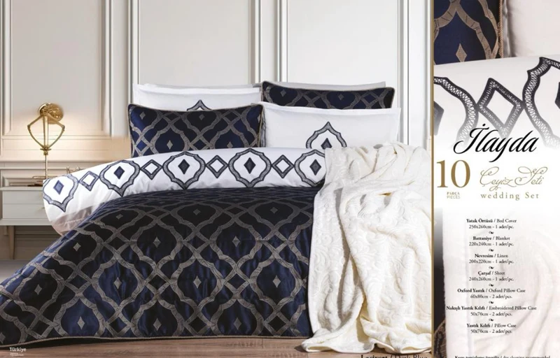 Bella Home Ilayda Spreiset 10 delig Donkerblauw
