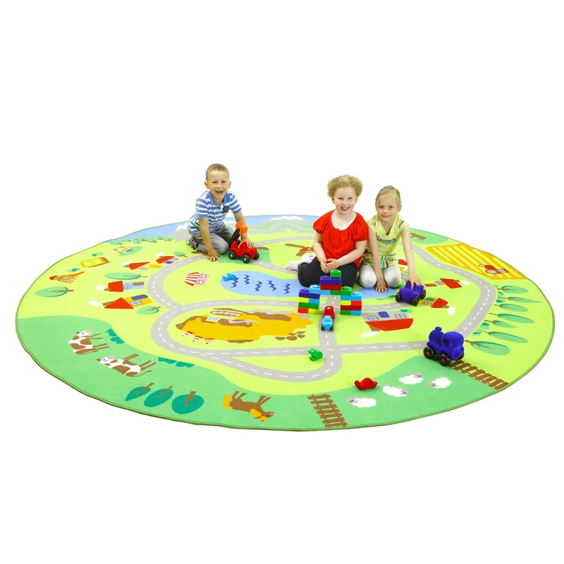 Teppich 'Stadt-Land-Fluss' | Durchmesser 3 m) | für Kinderzimmer und Kita | 100% Polyamid und Filz | Made in Germany