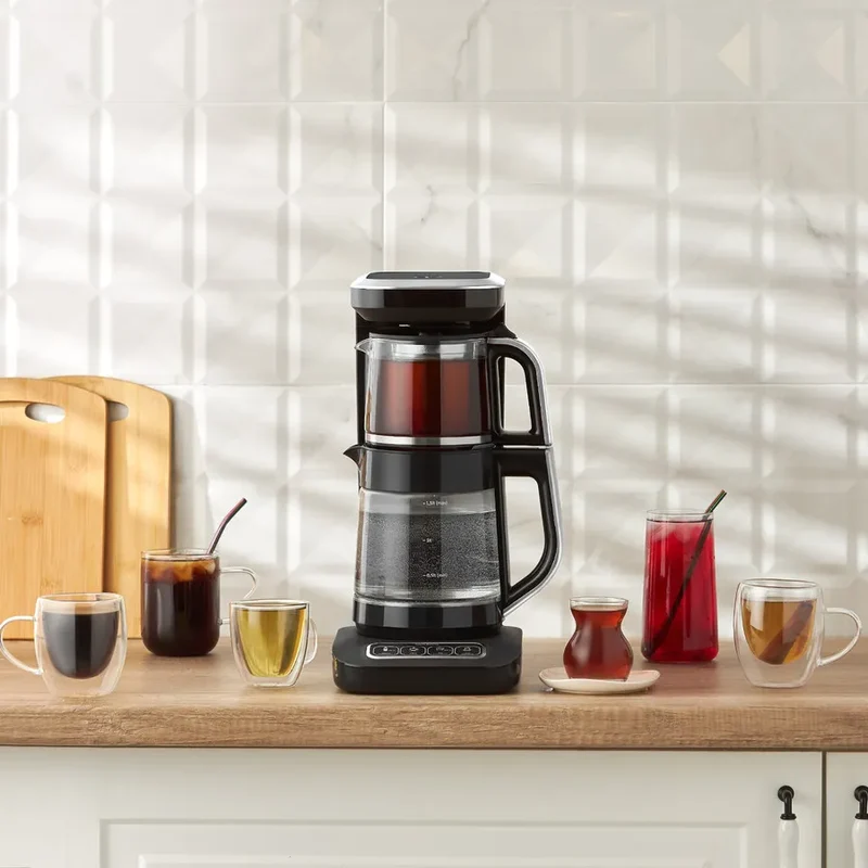 Karaca Çaysever Robotea Pro 4 in 1 automatische glas thee Machine Zwart Chroom