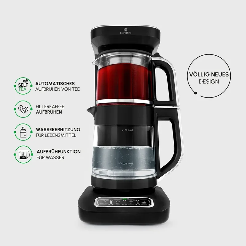 Karaca Çaysever Robotea Pro 4 in 1 automatische glas thee Machine Zwart Chroom
