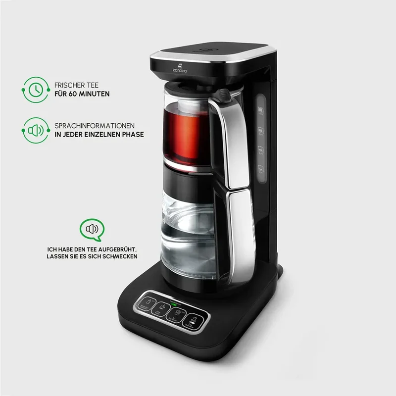 Karaca Çaysever Robotea Pro 4 in 1 automatische glas thee Machine Zwart Chroom
