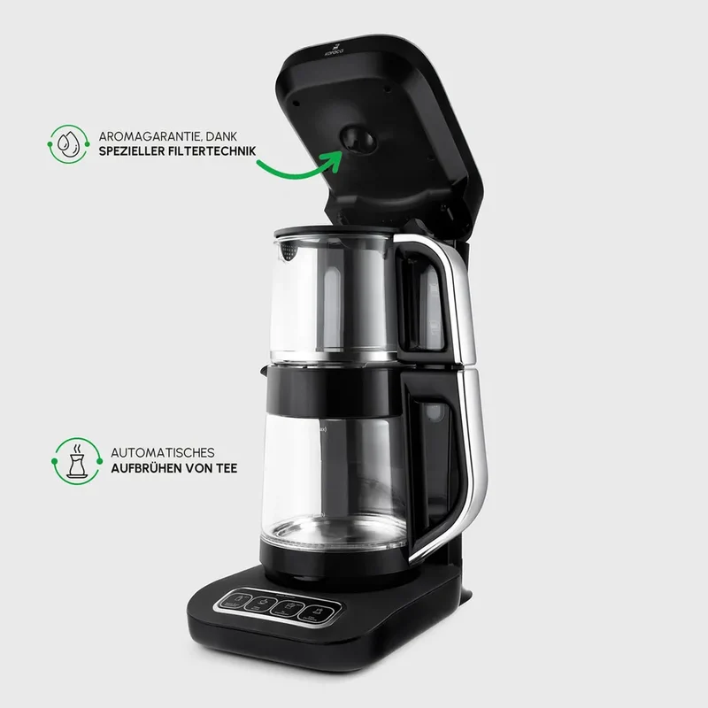 Karaca Çaysever Robotea Pro 4 in 1 automatische glas thee Machine Zwart Chroom