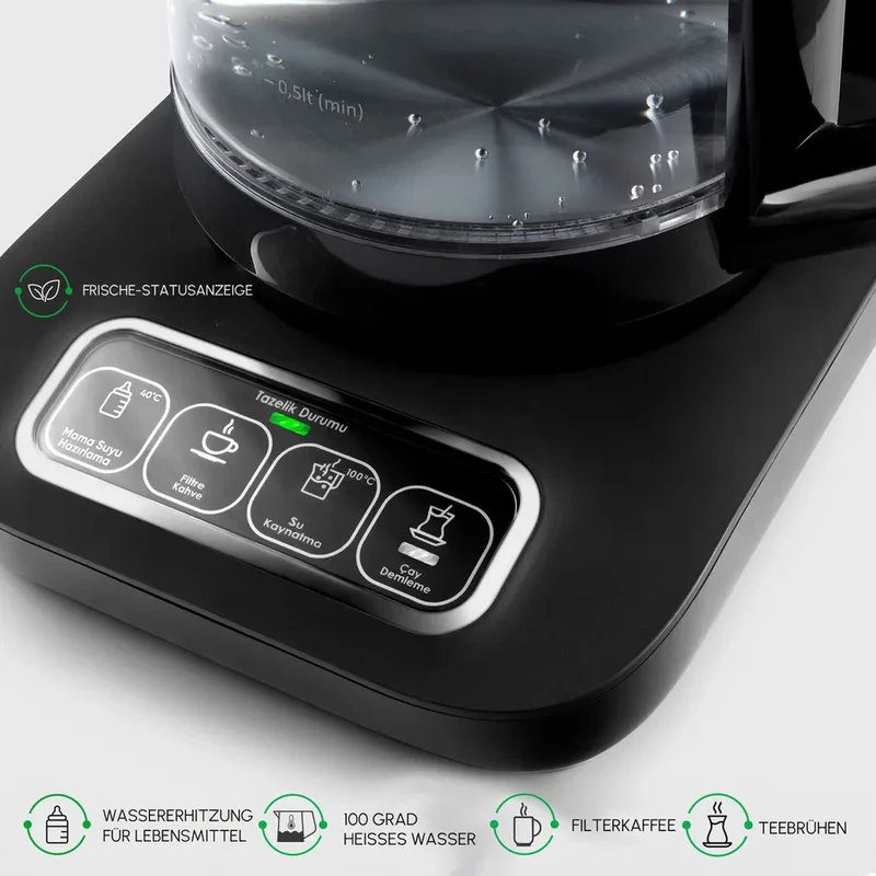 Karaca Çaysever Robotea Pro 4 in 1 automatische glas thee Machine Zwart Chroom