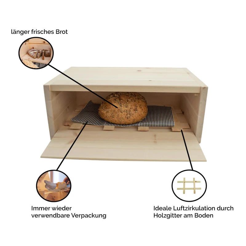 Flexibler Brotkasten aus Zirbenholz | in 3 Größen | wahlweise mit Gitter und Bienenwachstuch oder Bäckerleinen | Handwerk aus Österreich