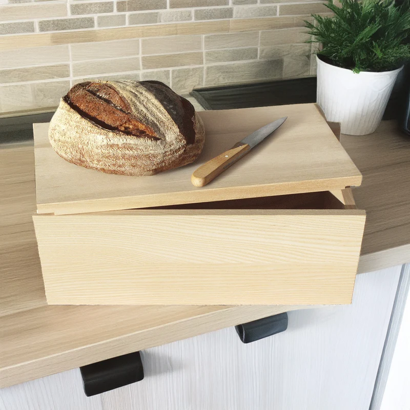 Edler Brotkasten mit integriertem Schneidebrett | Esche | L 33 x B 21 x H 13 cm | beidseitig öffenbar | metallfrei | Handgemacht in Deutschland