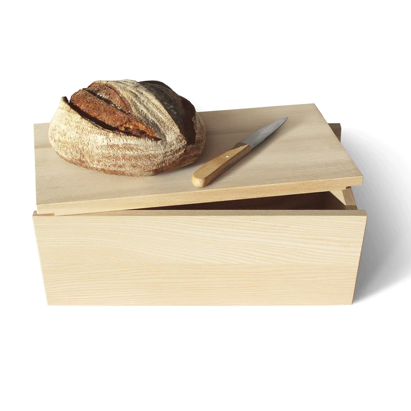 Edler Brotkasten mit integriertem Schneidebrett | Esche | L 33 x B 21 x H 13 cm | beidseitig öffenbar | metallfrei | Handgemacht in Deutschland