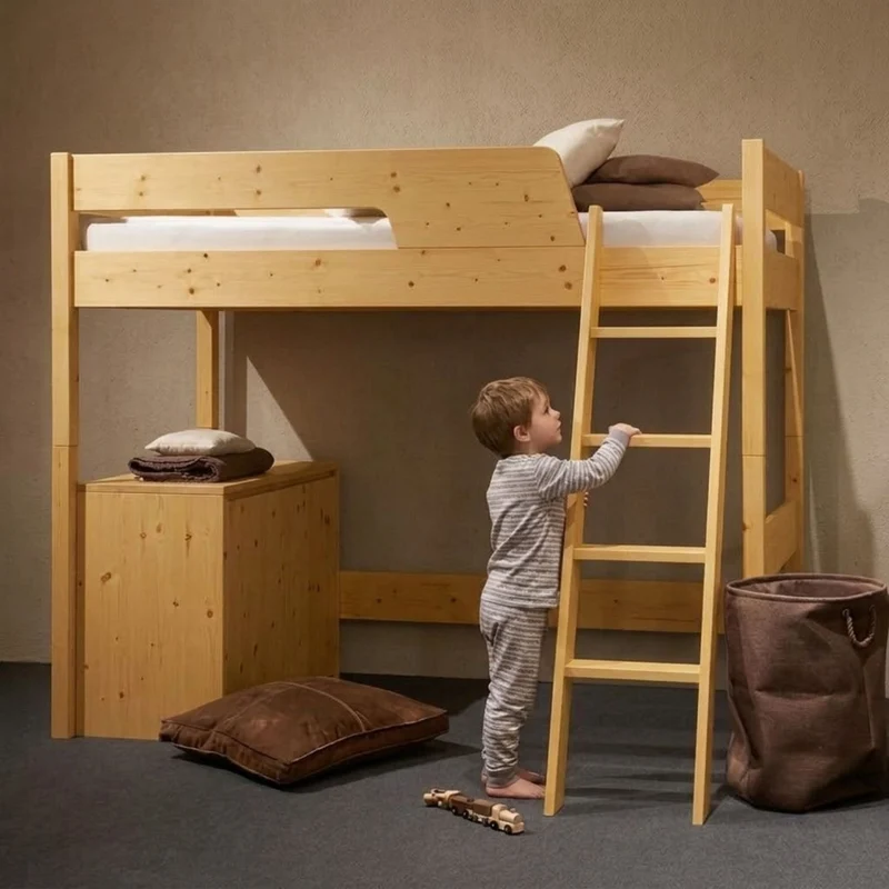 Kinder Hochbett 'Time4Dreams' | B 90 x L 200 cm | Fichte oder Zirbe natur mit Wasserlack behandelt | Made in Südtirol