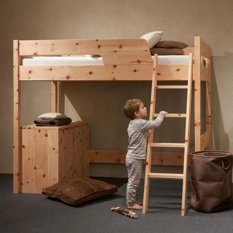 Kinder Hochbett 'Time4Dreams' | B 90 x L 200 cm | Fichte oder Zirbe natur mit Wasserlack behandelt | Made in Südtirol