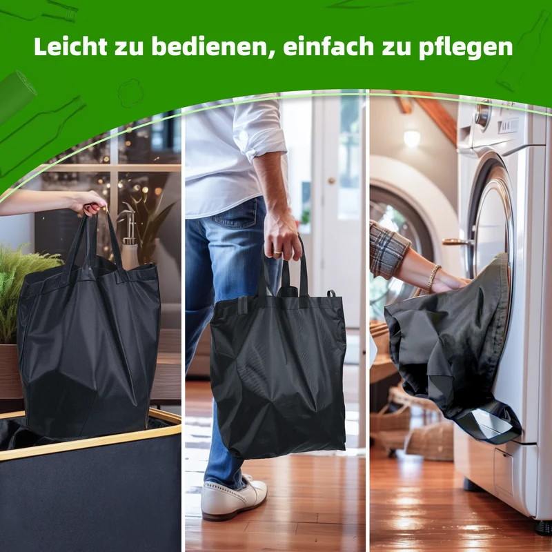 140L Pfandflaschen Sammelbehälter mit Deckel & XXL Tragetaschen, Flaschensammler für Leergut & Altglas, 2 Fächer Organizer mit Lochdesign, Recycling Behälter für Küche & Abstellraum (Dunkelgrau)