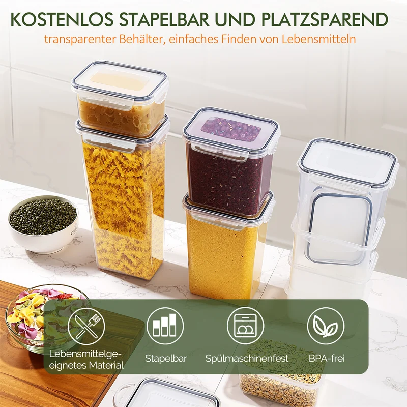 Vorratsdosen Mit Deckel Luftdicht (4 Größen), 24er Set Organizer Box, BPA-frei Aufbewahrungsbox Küche, Frischhaltedosen für Mehl, Müsli, Cornflakes, Vorratsbehälter Mit Etikett