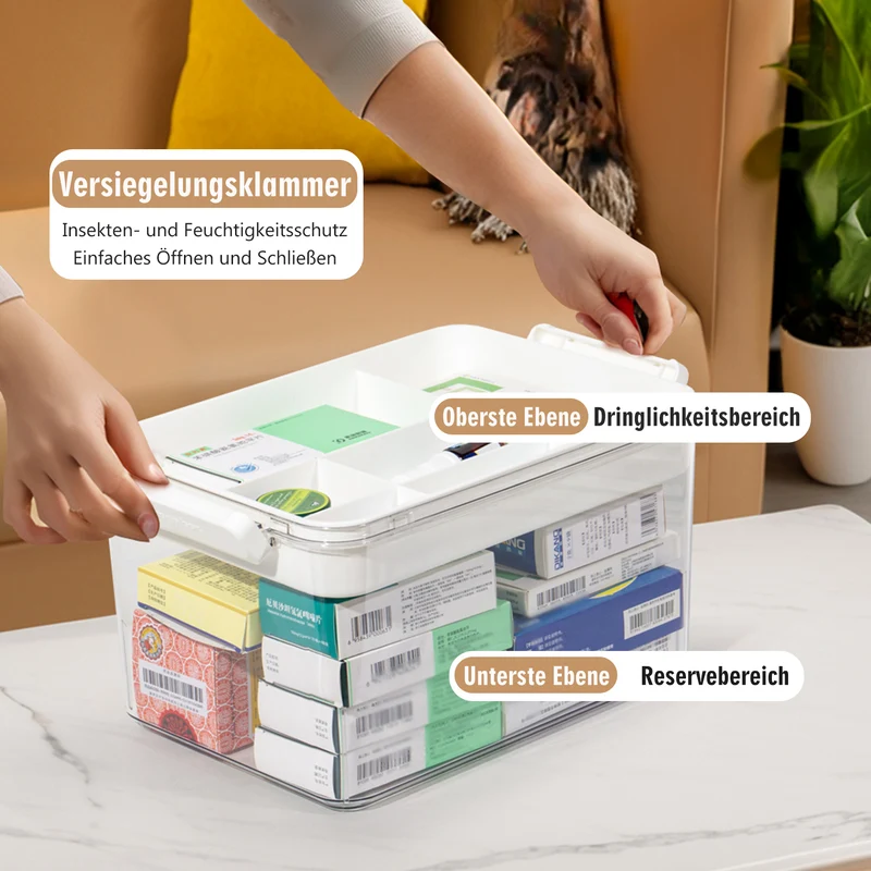 Medikamenten Aufbewahrung, Medizinbox, Hausapotheke Box, Apothekenbox, Medizinkoffer Groß 33cm