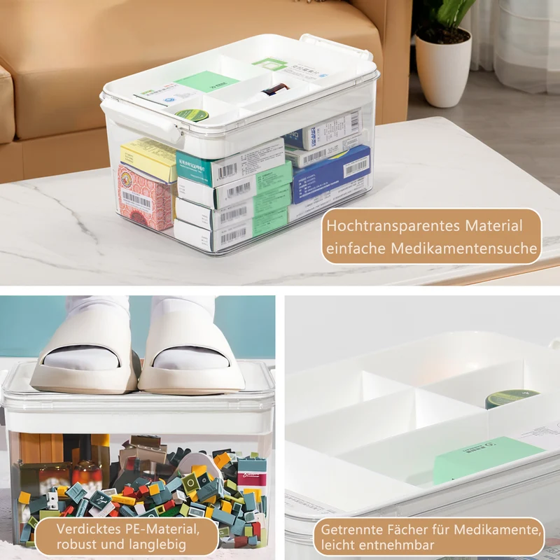 Medikamenten Aufbewahrung, Medizinbox, Hausapotheke Box, Apothekenbox, Medizinkoffer Groß 33cm