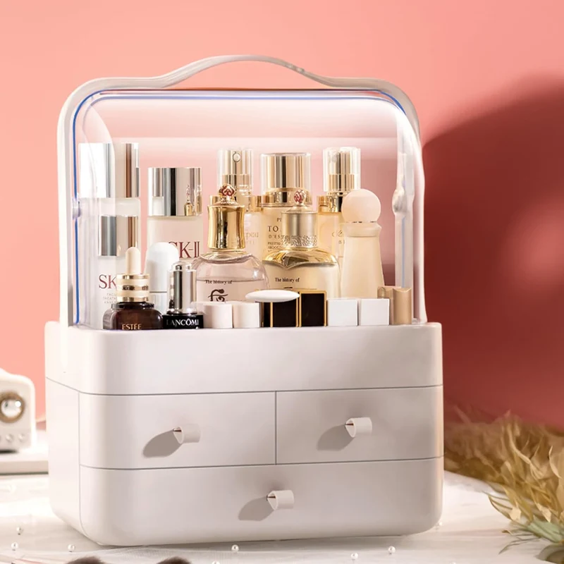Kosmetik Organizer, Make Up Aufbewahrungsbox, Schminktisch Zubehör, Schmink Skincare Cosmetic Aufbewahrung (Weiß)