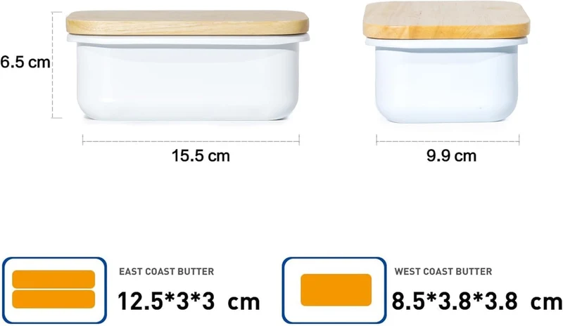 Butterdose mit Holzdeckel, Butterglocke für 250 g Butter, Multi-Funktion Butter Dish, Bambusdeckel (Weiß + Bambus)