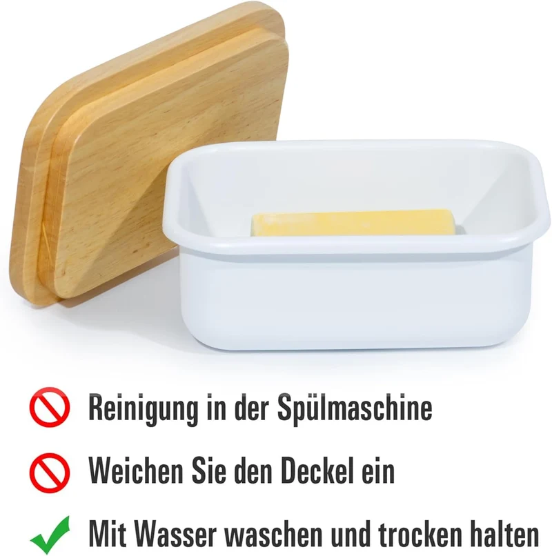 Butterdose mit Holzdeckel, Butterglocke für 250 g Butter, Multi-Funktion Butter Dish, Bambusdeckel (Weiß + Bambus)