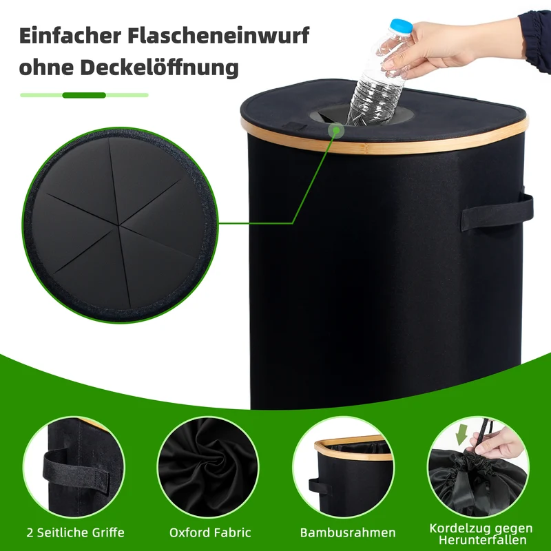 100L Pfandflaschen Sammelbehälter mit Deckel & abnehmbare Tragetaschen
