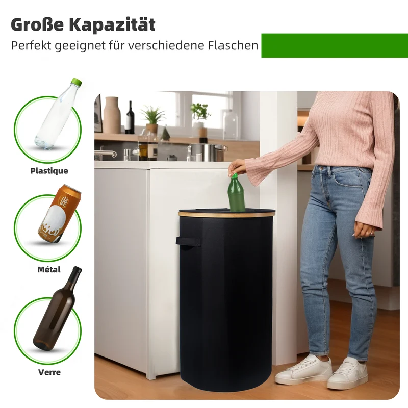 100L Pfandflaschen Sammelbehälter mit Deckel & abnehmbare Tragetaschen
