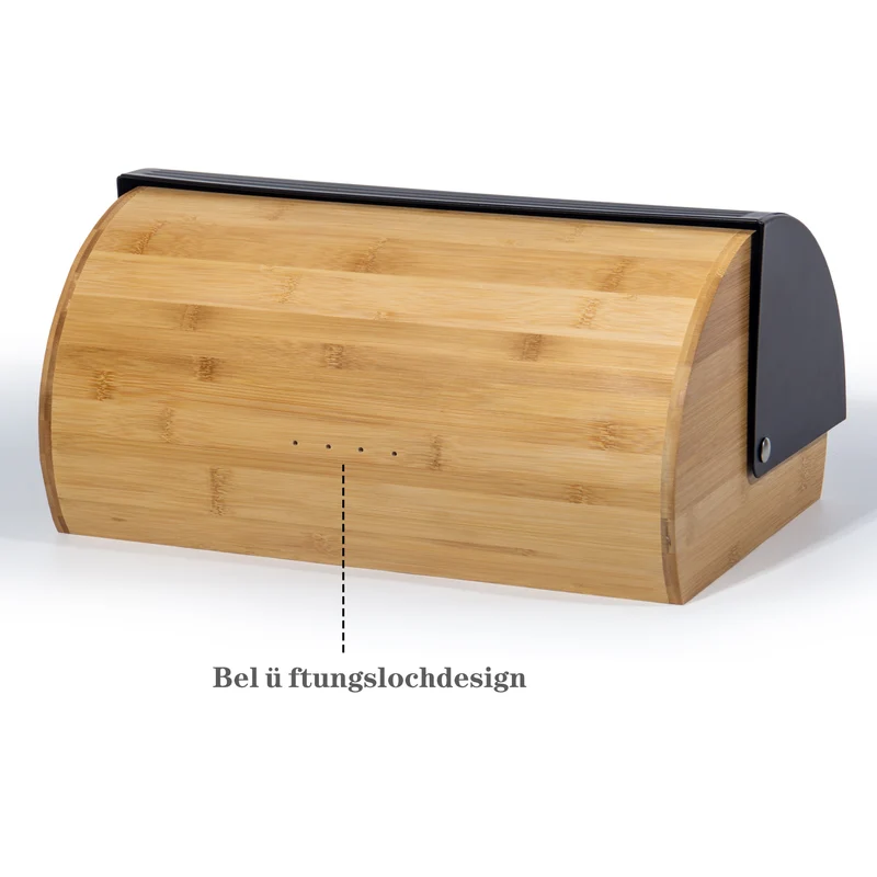 Brotkasten Metall Holz, Brotbox Schwarz, Brot Aufbewahrungsbox groß, Brotkorb mit Deckel, Bread Box Küche, Brotbeutel (Schwarz-39cm)