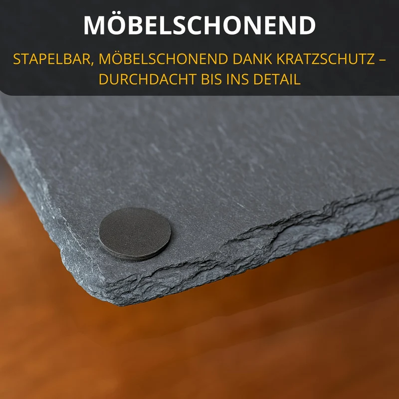Thiru Premium Schieferplatten - zum Servieren & Beschriften - Ideal als Buffet oder Käseplatte - inkl. Ersatz Gummi Füße