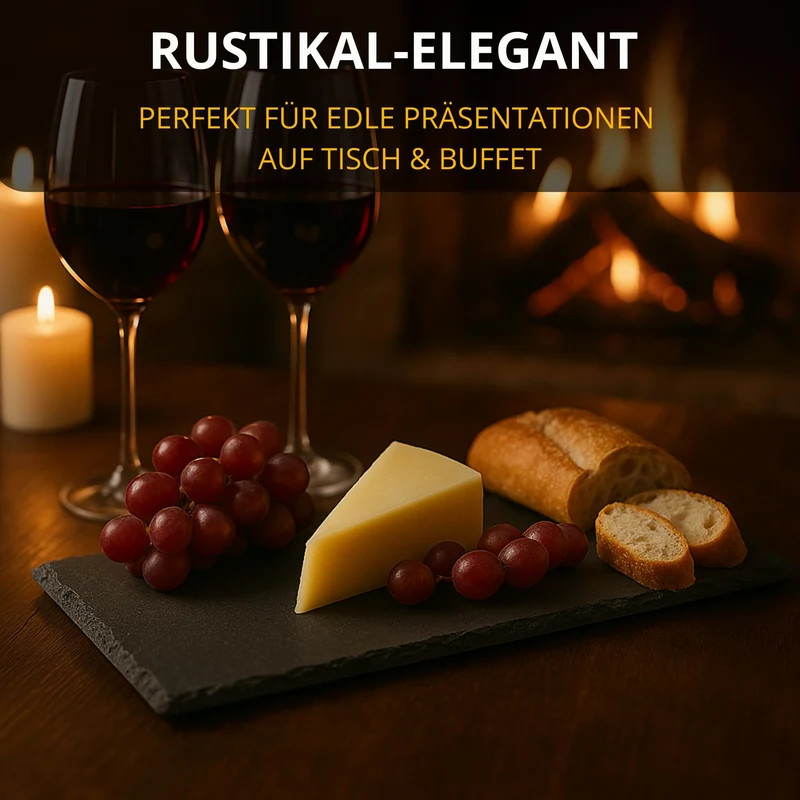 Thiru Premium Schieferplatten - zum Servieren & Beschriften - Ideal als Buffet oder Käseplatte - inkl. Ersatz Gummi Füße