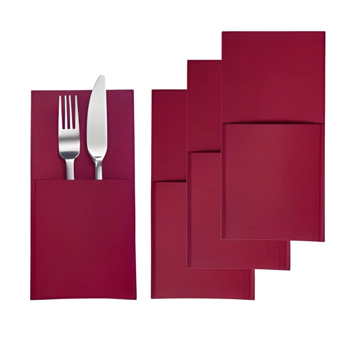 Thiru Bestecktaschen-Set 4-teilig – Rot – für Besteck & Serviette, abwaschbar