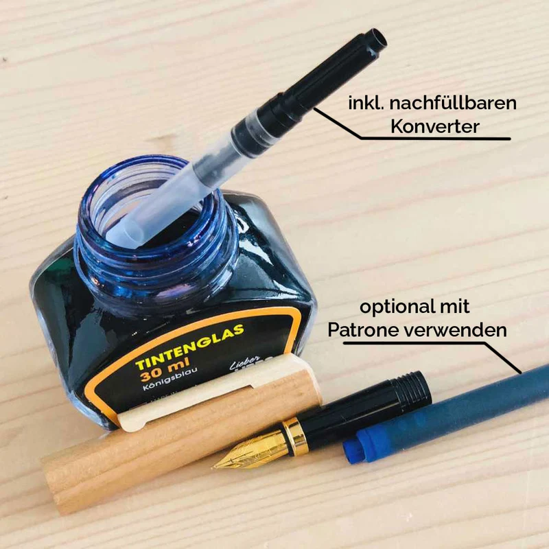 Füller Holz | mit Tintenkonverter | Federstärke M 0,9 mm | Birne, Kirsche oder Ahorn | nachhaltige Handarbeit aus Deutschland