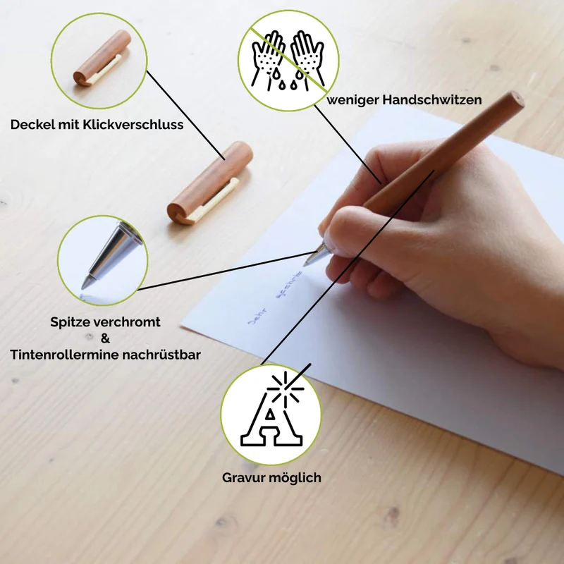 Tintenroller aus edlem Holz 'Ball Pen' | verchromte Spitze | wechslbare Mine | in verschiedenen Holzarten | Made in Germany