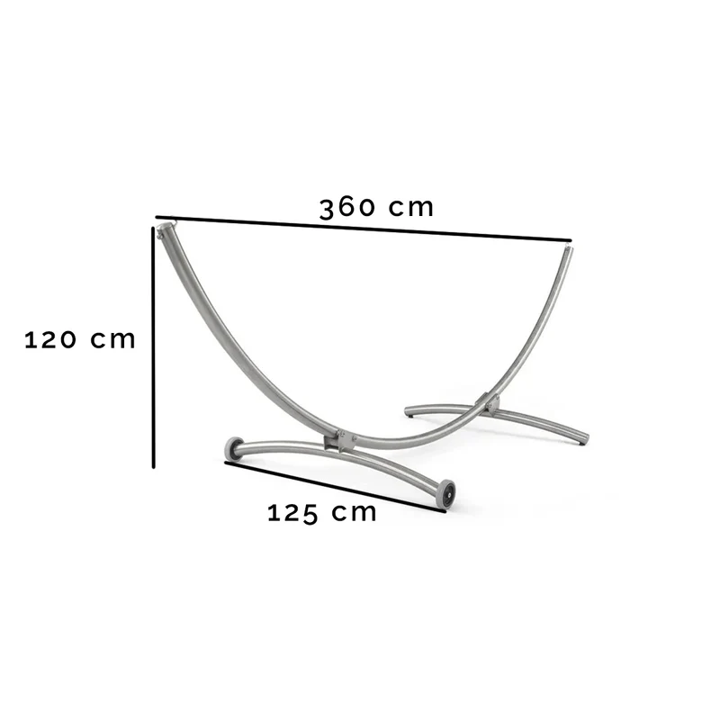 Hängemattengestell Irony auf Rollen | L 360 x B 125 x H 120 cm | polierter Edelstahl | absolut wetterfest | Tragkraft bis 250 kg | Made in Austria